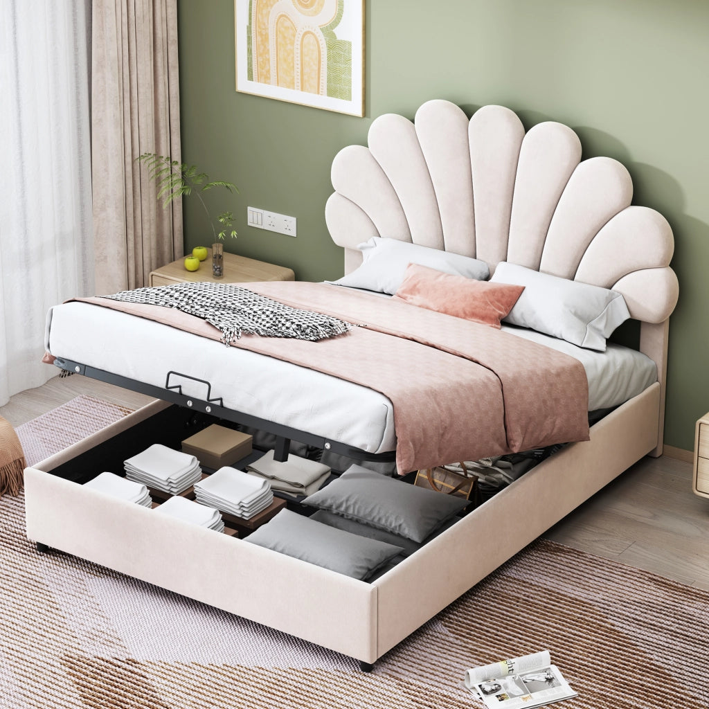 letto imbottito velluto beige 140 x 200 cm