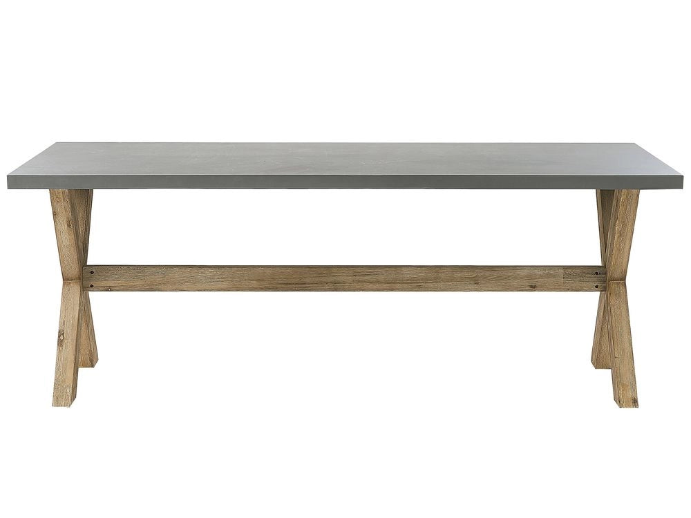 Tavolo da pranzo da esterno in cemento grigio con gambe in legno chiaro acacia 8 persone capacità 200 x 100 cm