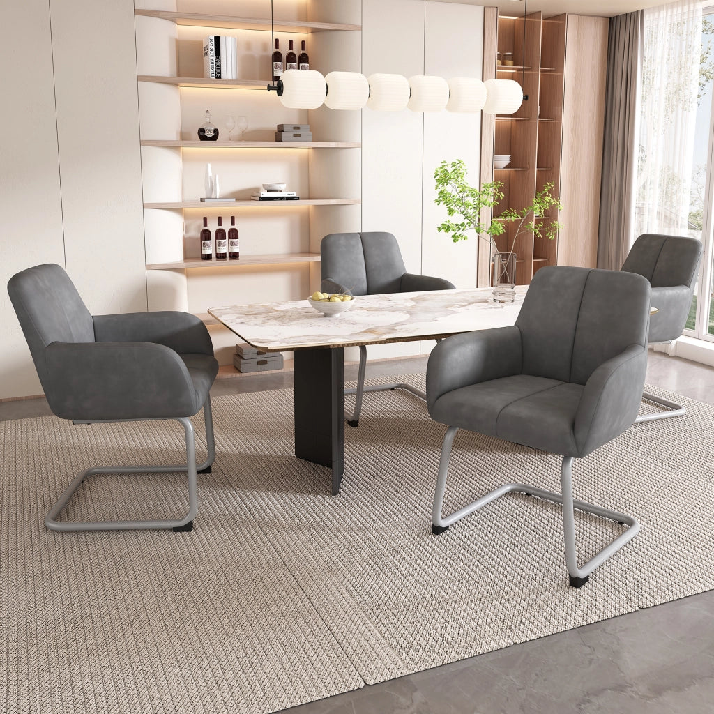 Set di 2 sedie da pranzo con schienale ergonomico; braccioli integrati e seduta imbottita in microfibra grigia