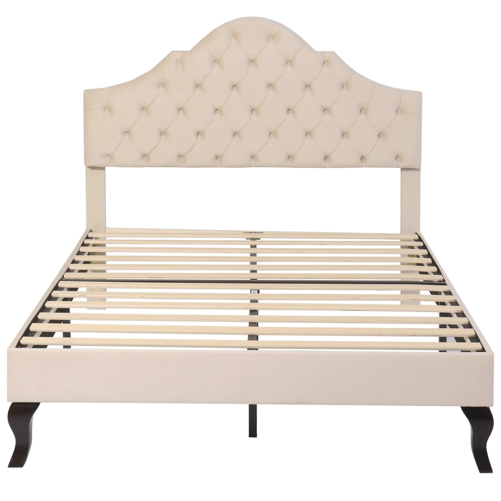 letto imbottito velluto beige 140 x 190 cm