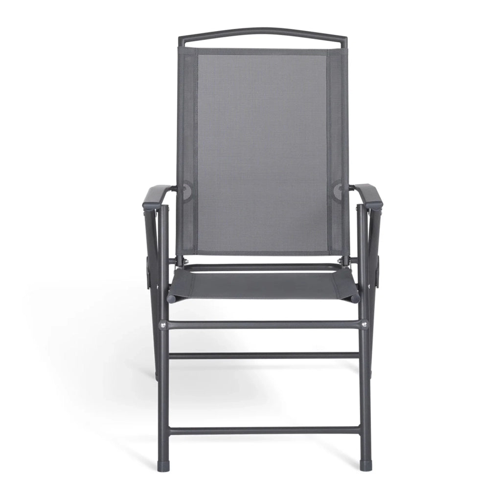 IDMarket - Set di 4 sedie da giardino pieghevoli ALGHERO in metallo e textilene grigio antracite con braccioli