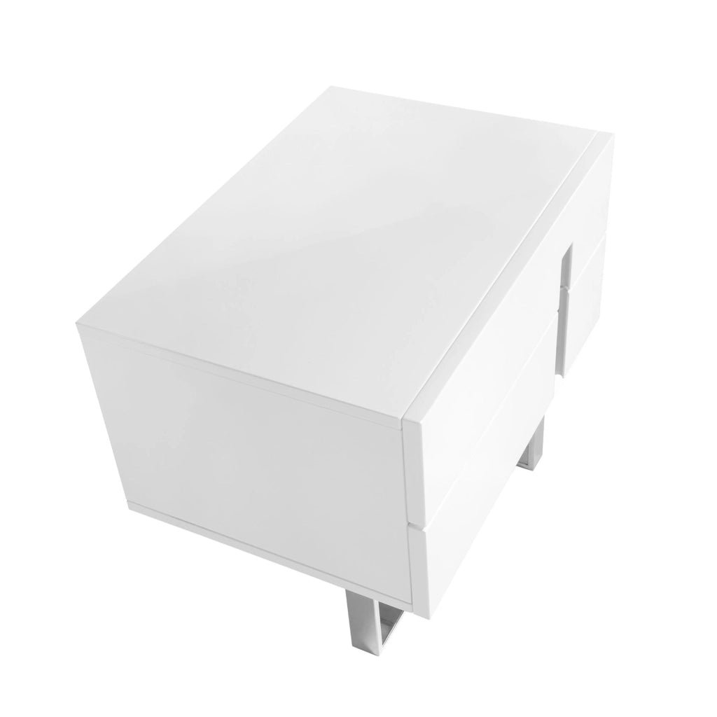 Comodino legno bianco e acciaio cromato