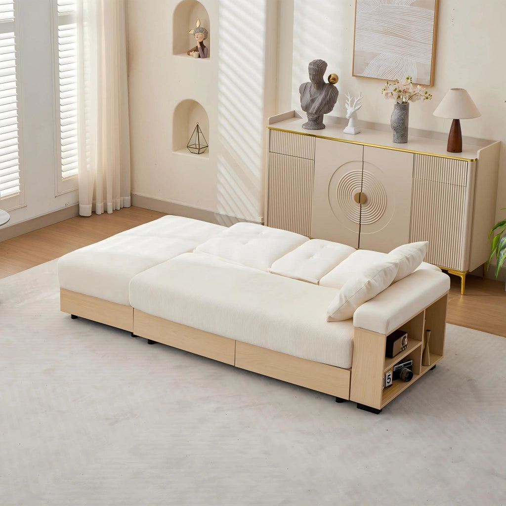 DIVANO Letto con contenitore 217x110x90 cm in chenille beige