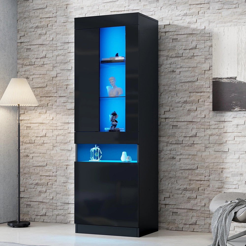 Vetrina con illuminazione LED - Xylo - vetrina con ante in acrilico, armadio per soggiorno, mobile a muro