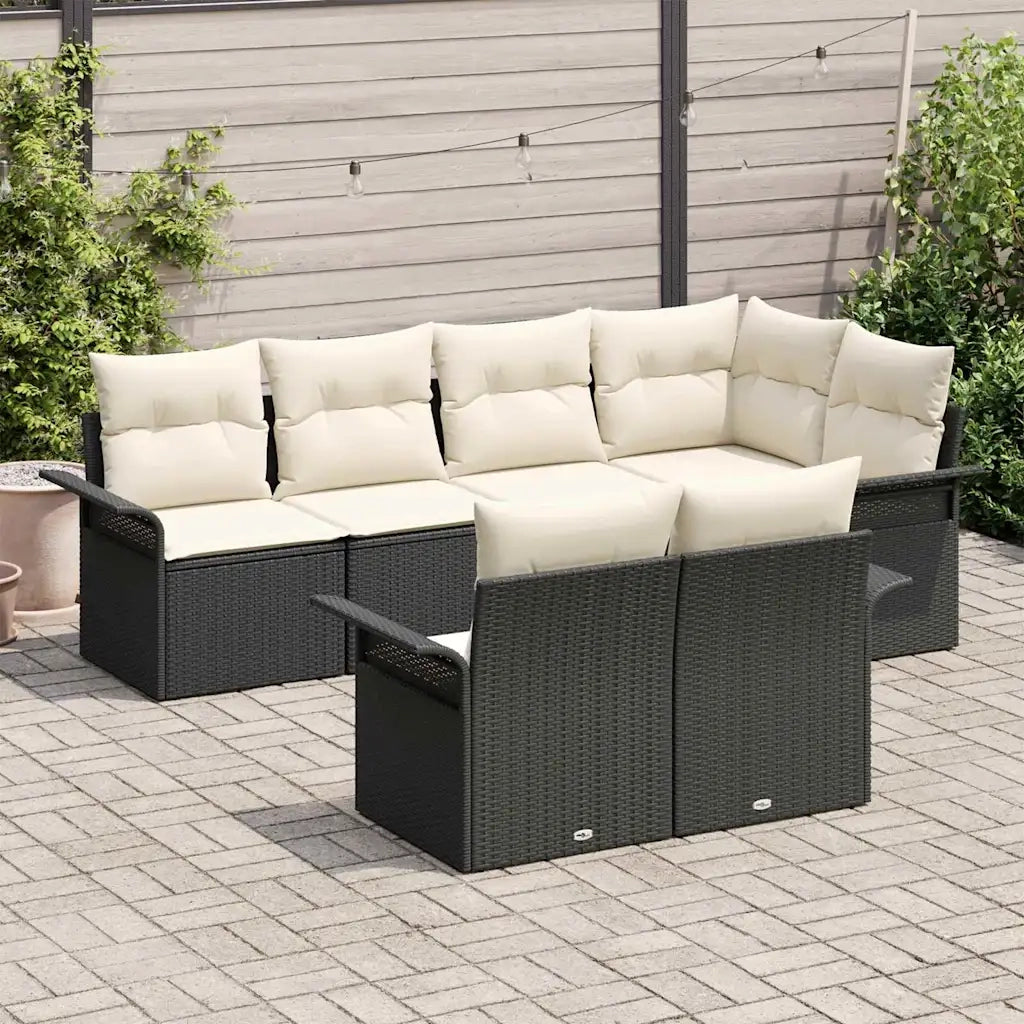 Set Divano da Giardino con cuscino 7 pcs Nero polyrattan
