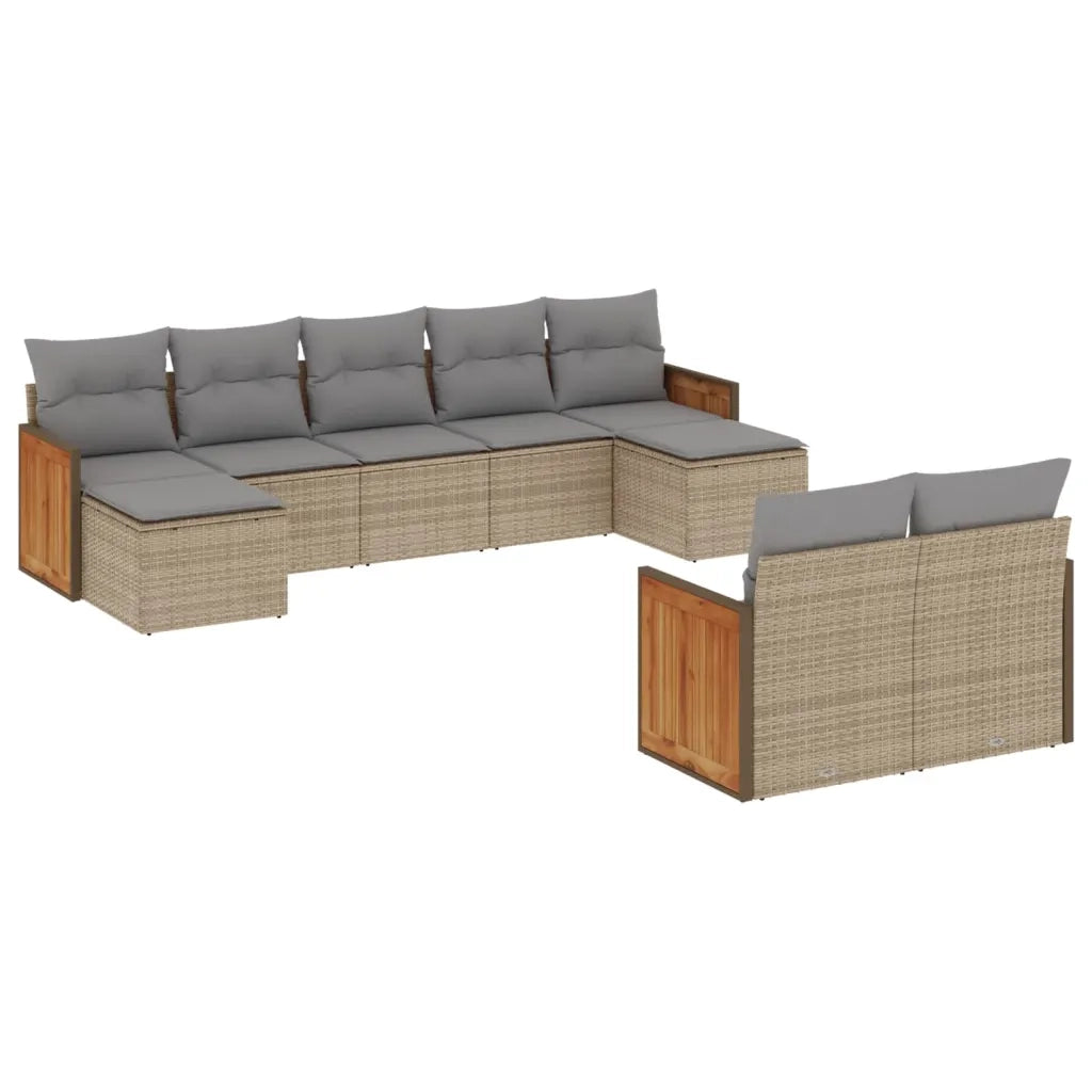 Set Divano da Giardino 9 pz con Cuscini Beige in Polyrattan 3260484