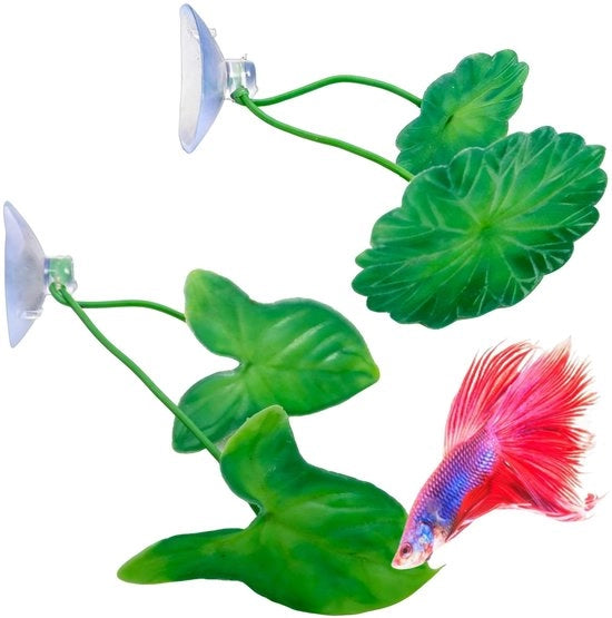 Decorazione Naturale per Acquario - Oasi di Riposo - Foglie in Plastica - Sedia a Sospensione per Betta/Vivipari - Decorazione Galleggiante - Supporto per Pianta - Imita le Piantaglie Naturali - Pianta Acquatica