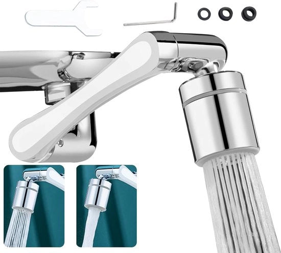Kraanverlengstuk multifunzionale girevole a 1440° per cucina e bagno con possibilità di regolazione della pressione dell'acqua