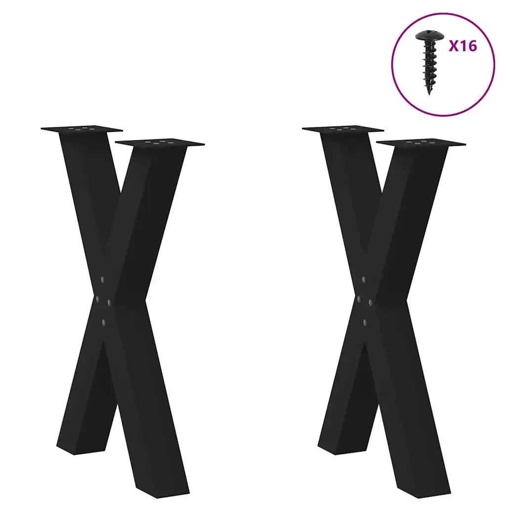 Gambe per tavolo da pranzo a forma di X 2 pz | Piede del tavolo nere 50x(72-73) cm in acciaio