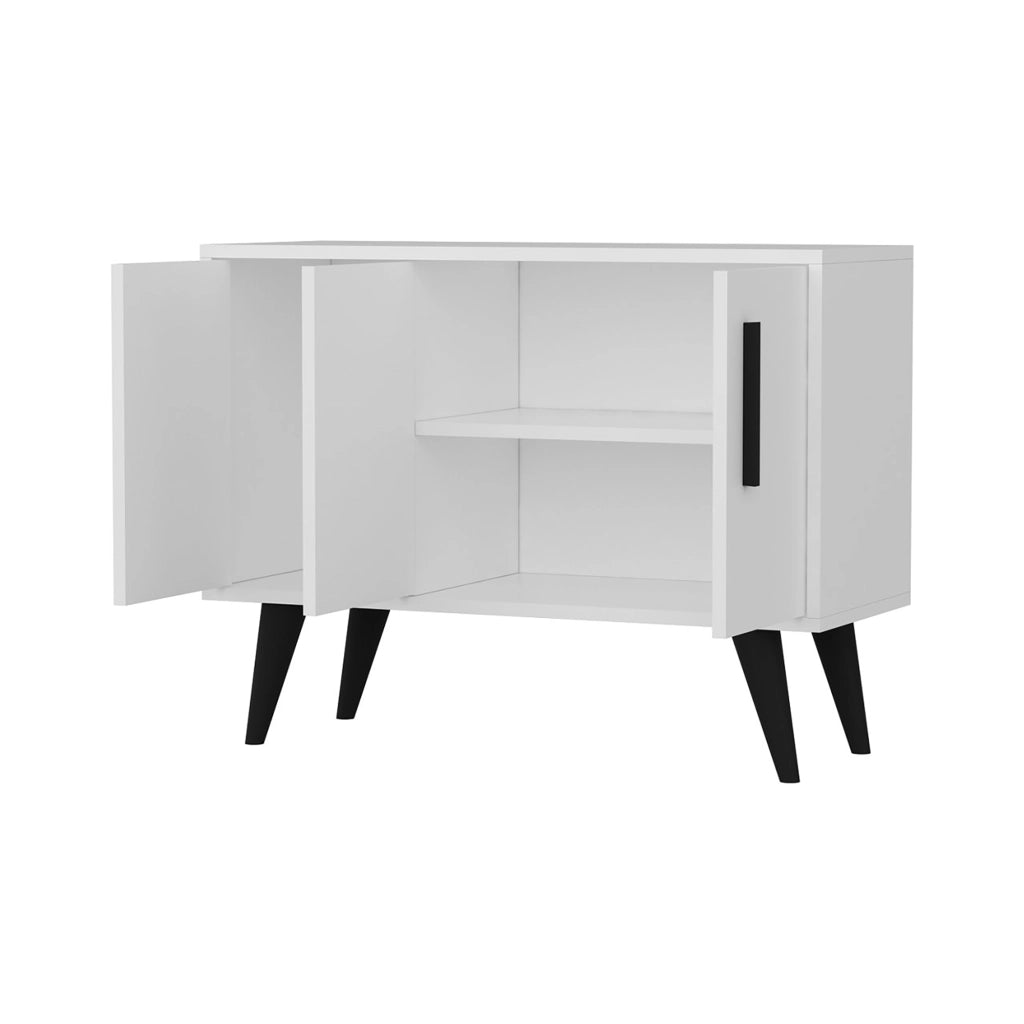Mobile Basso Contenitore 'Gedved' Armadietto a 3 Ante Credenza su 4 Gambe - Bianco/Nero [en.casa]