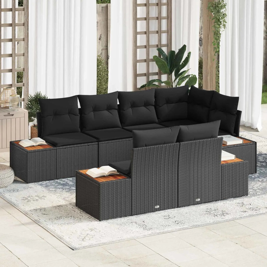 Set Divano da Giardino con cuscino 7 pcs Nero Polyrattan