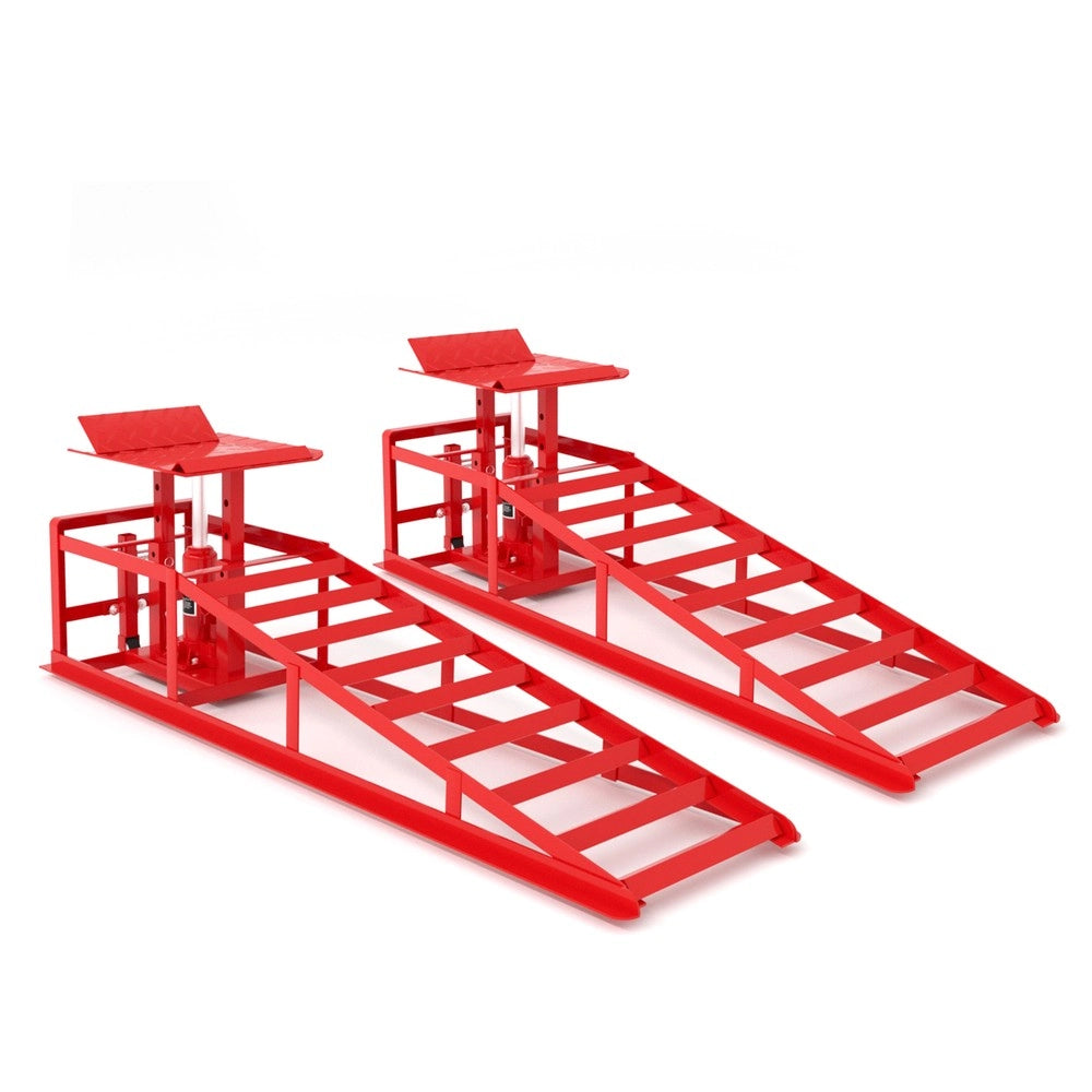 Set 2 Rampe di Sollevamento Idrauliche con Ruote 5T ¨C Xylo ¨C Altezza 23-36 cm, Rosse