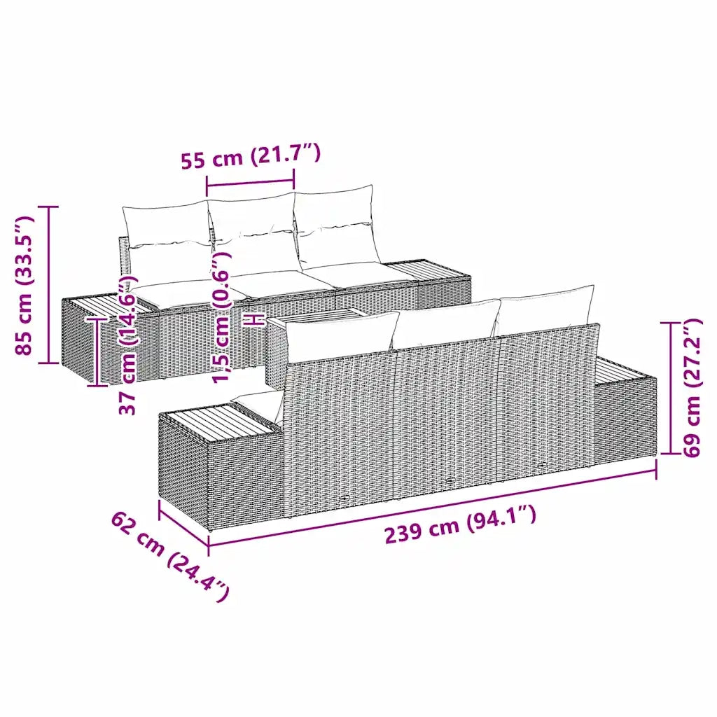 Set Divano da Giardino con cuscino 7 pcs Grigio Poly Rattan 3348030