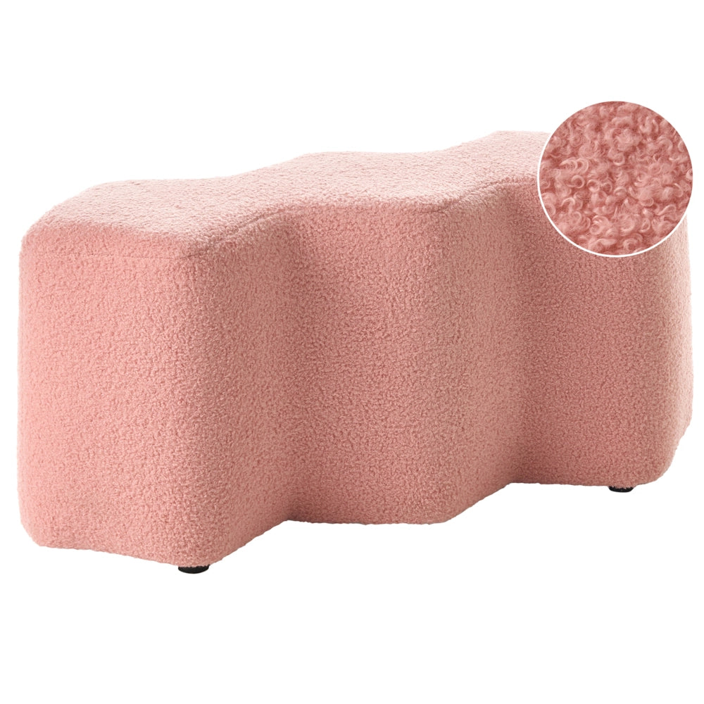Pouf imbottito in tessuto per camera da letto e soggiorno 86 x 30 forma irregolare bouclè rosa stile scandinavo