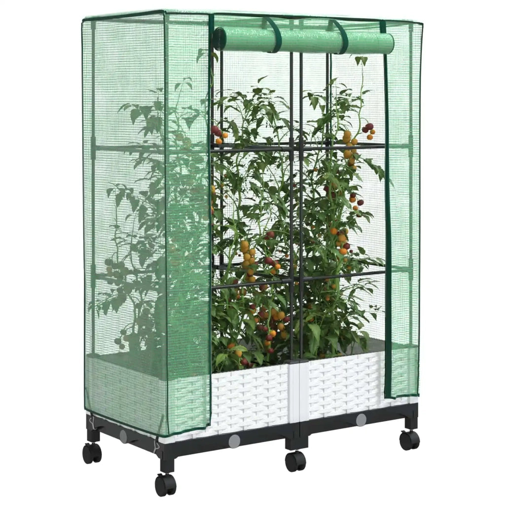 Vaso da Giardino con Copertura per Serra e Ruote 2 pz Bianco PP 3422978
