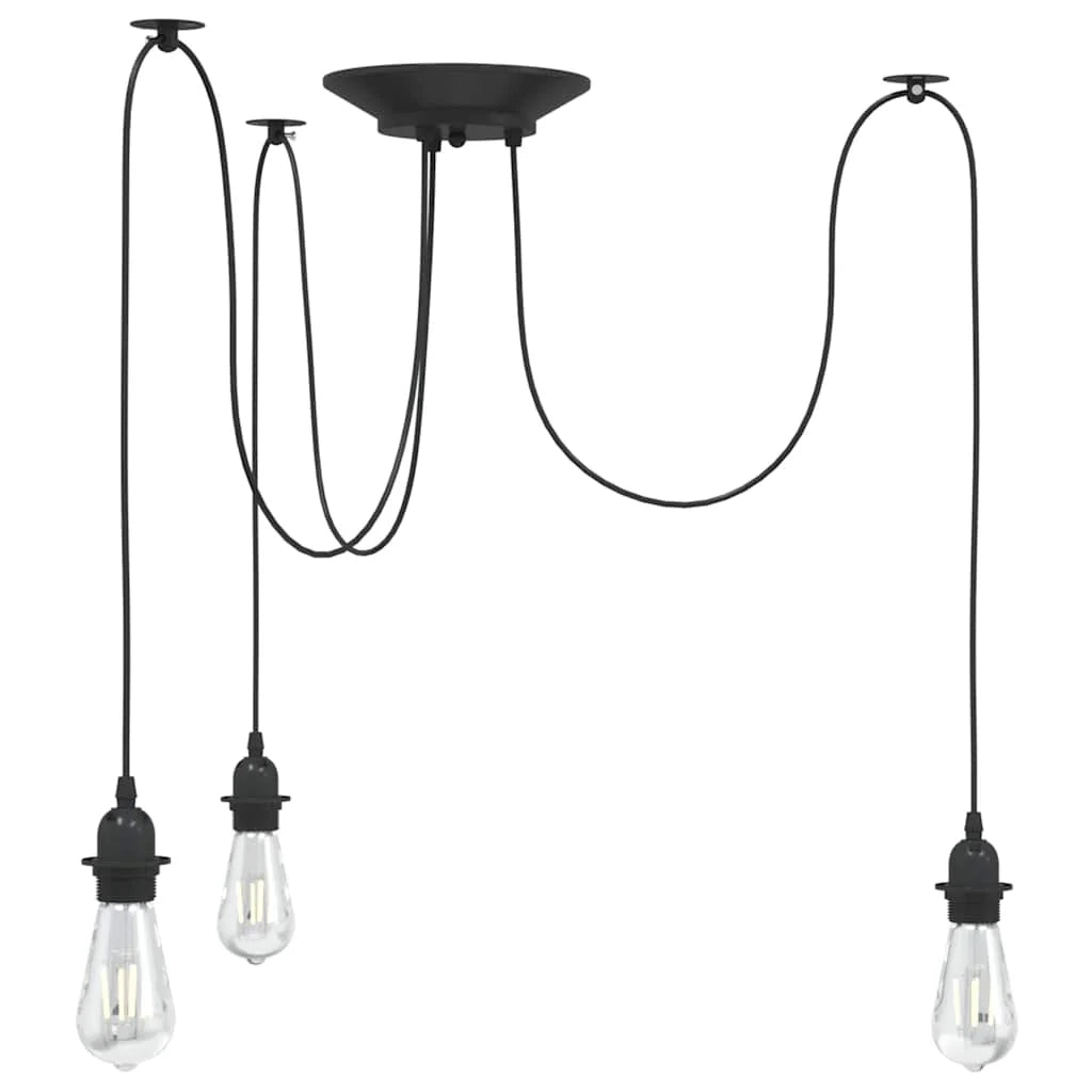 Lampada a sospensione vintage regolabile altezza 150 x 20 cm 3 portalampada design elegante metallo nero sala da pranzo 02_0058020