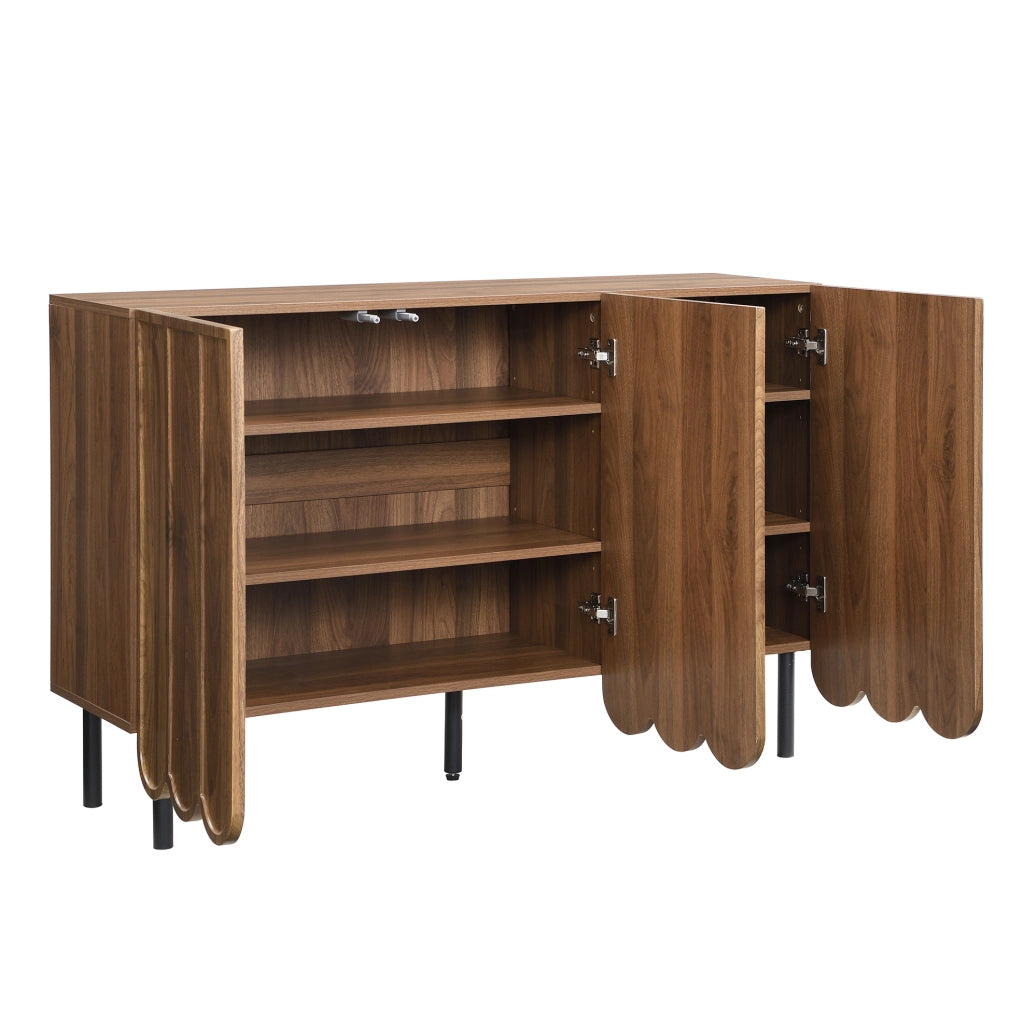 Sideboard moderno 120x35x80 cm in MDF effetto noce; ante ondulate e ripiani regolabili