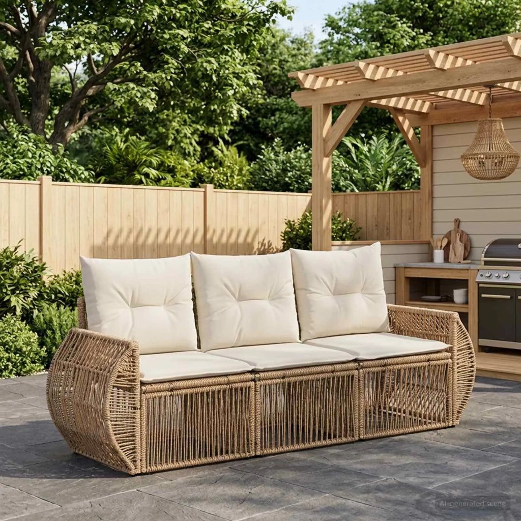 Set Divano da Giardino 3 pz Beige e Bianco Crema polyrattan 3435336