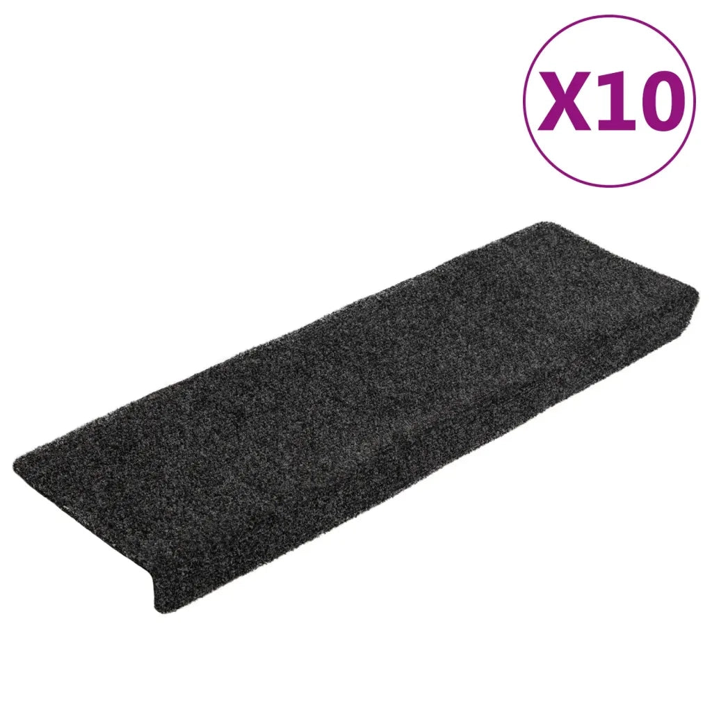 Tappetini per scale autoadesivi 10 pz 65x21x4 cm Grigio Scuro bordo rettangolare 149725