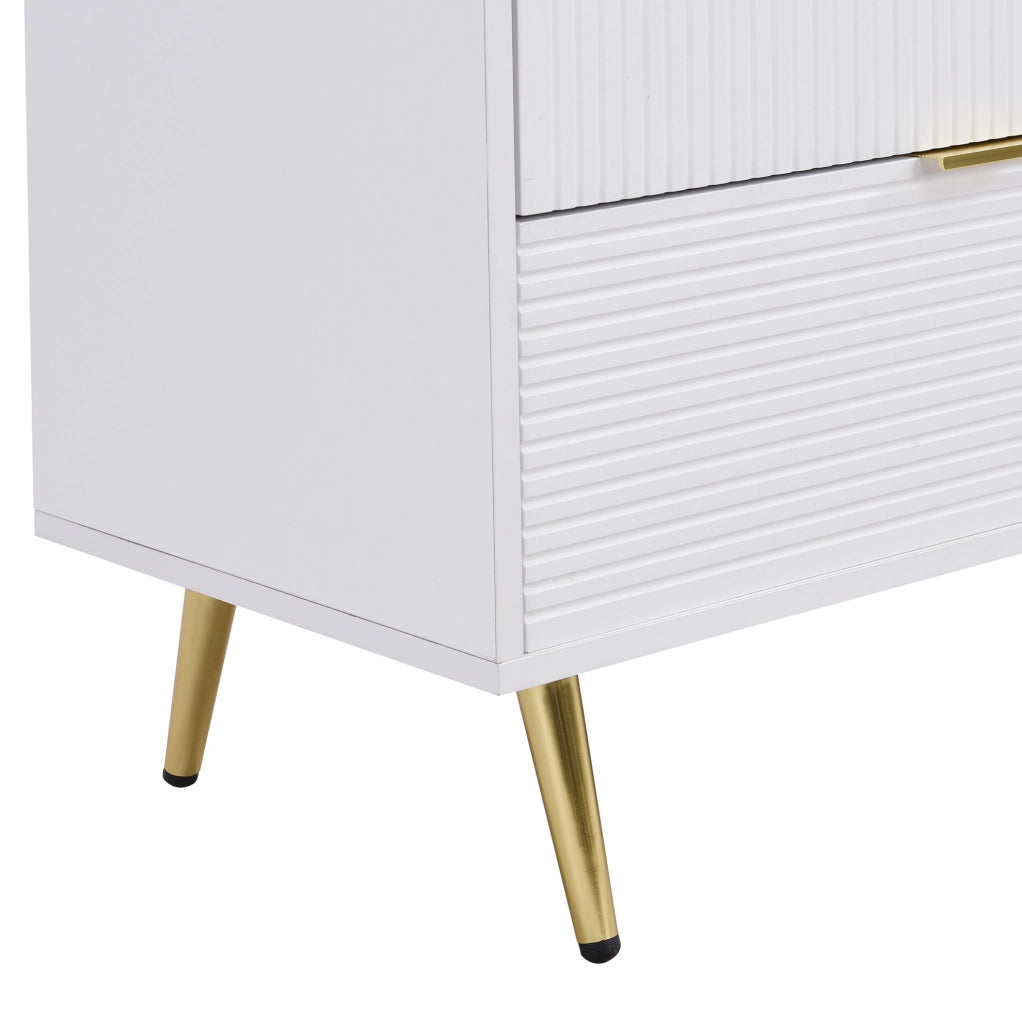 Sideboard moderno 120x38x80;5 cm in MDF bianco e oro con 3 cassetti e 2 ante