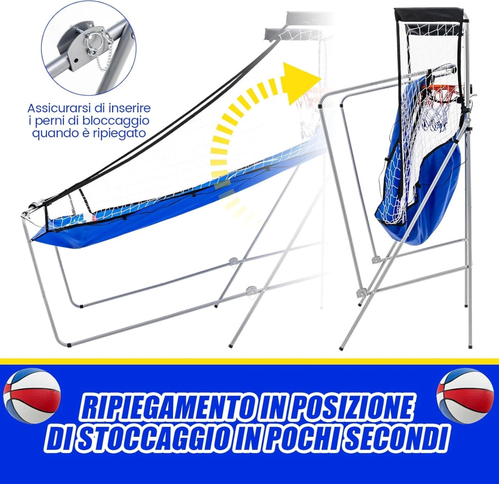 Macchina da Pallacanestro Elettronica Pieghevole, Gioco Arcade da Basket a Doppio Tiro per Casa con 8 Modalità di Gioco, Suono Arcade, Punteggio Elettronico, 4 Palloni e Pompa (Azzurro)