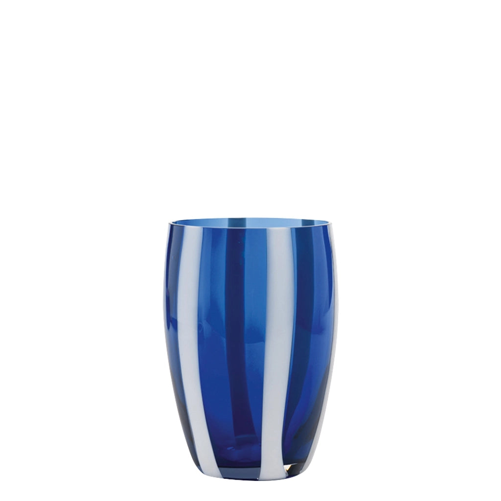 Set 6 Bicchieri Tumbler Gessato Blu in Vetro Soffiato a Bocca Lavorato a Mano Artigianale Elegante e Raffinato per Tavola Moderna e Tradizionale