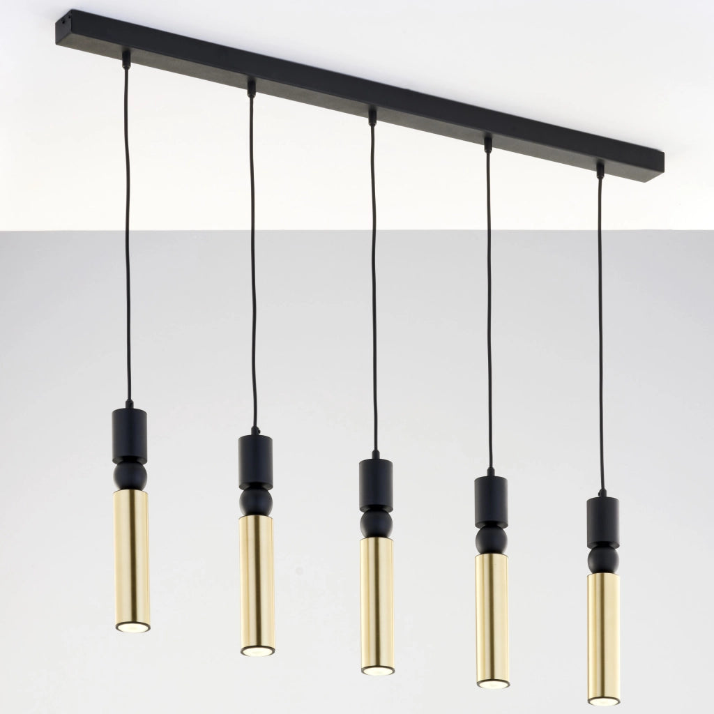 Lampada sospesa barra ALAS 100cm nero oro 5xGU10 Jupiter