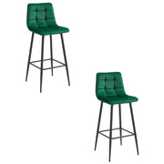 Sgabelli da bar Valora TEOTO in velluto verde scuro con gambe in acciaio nero x2