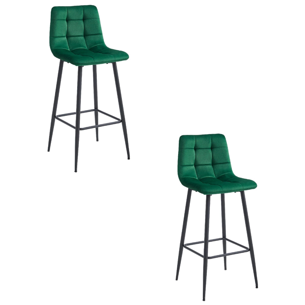 Sgabelli da bar Valora TEOTO in velluto verde scuro con gambe in acciaio nero x2