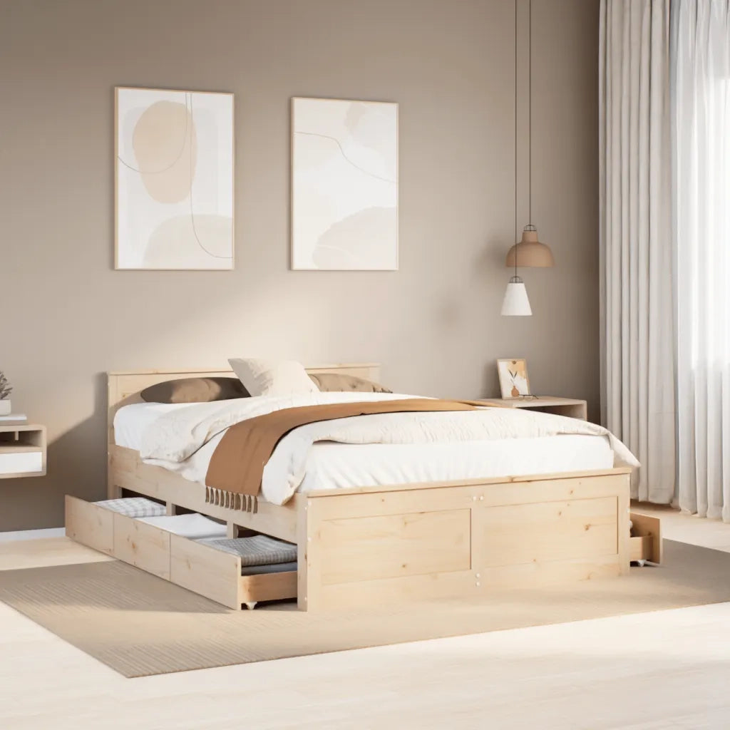 Giroletto senza Materasso con Testata-Struttura Letto 150x200 cm Massello Pino