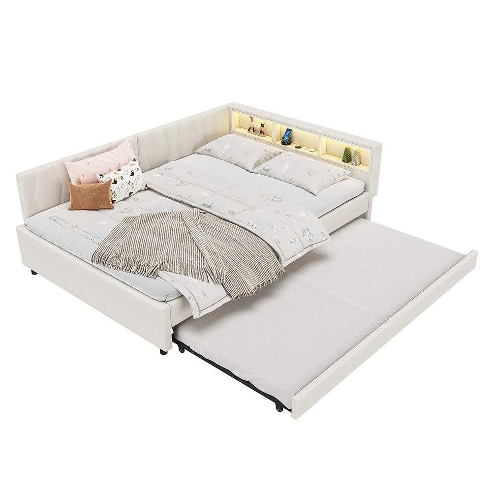 Daybed - Xylo - 140x200 cm LED USB gigogne beige
