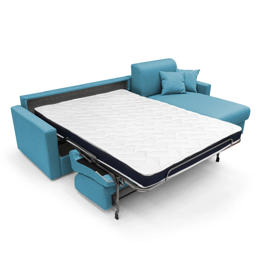 Chris Divano letto angolare 5 posti in tessuto impermeabile T13 288 cm Destro (mat. 160x197) azzurro