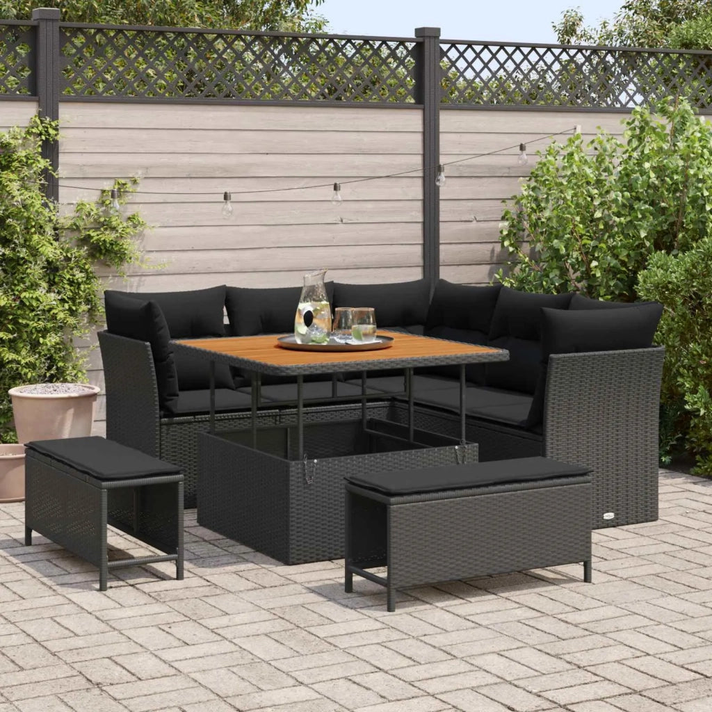 Set Divano da Giardino con cuscino con archiviazione 8 pcs Nero