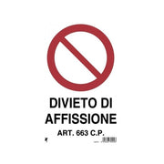 Cartello in plastica "divieto di affissione" rosso/bianco 20 x 30 cm