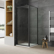 Box doccia slim 80x90cm con porta a battente e parete fissa profili nero opaco e vetro 6mm trasparente h190| Portofino