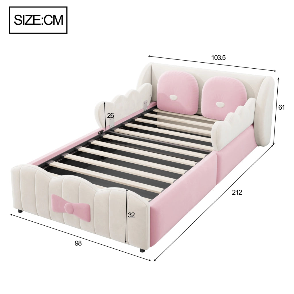 letto per bambini velluto beige 90 x 200 cm