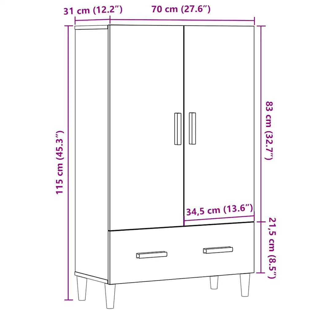 Credenza-Buffet-Armadio da cucina Legno Antico 70x31x115 cm in Legno Multistrato 234119