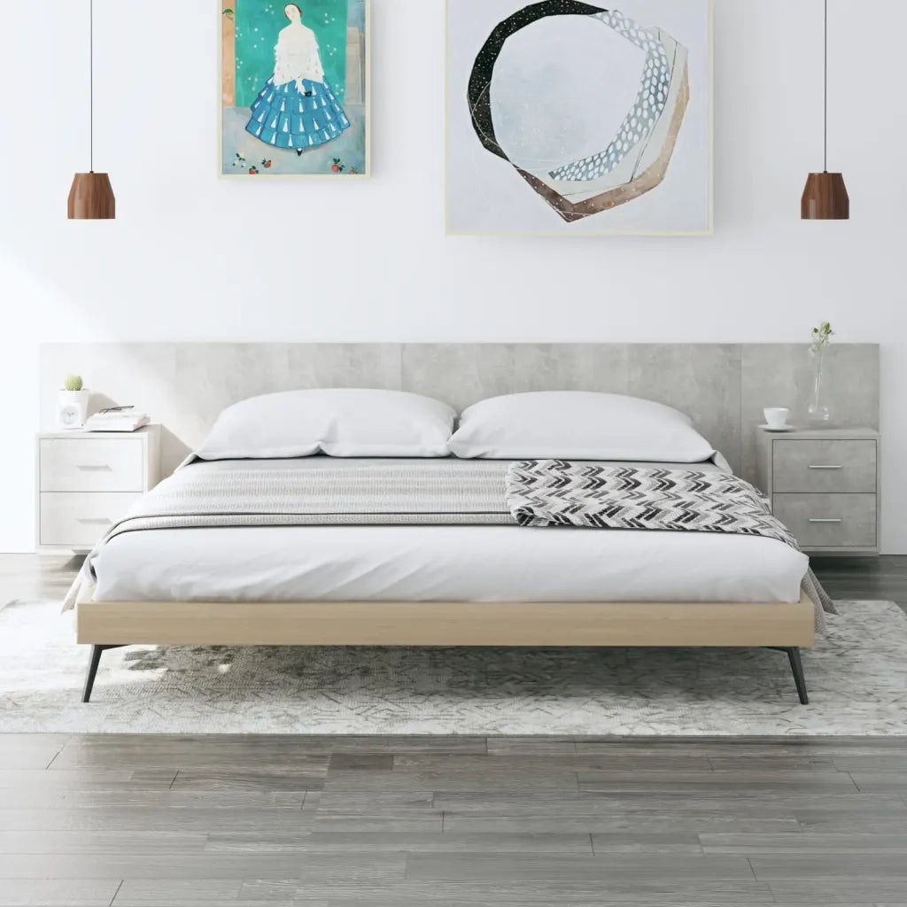 Testiera | Testata Letto con Armadietti Legno Multistrato Grigio Cemento