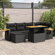 Set Divani da Giardino con Cuscini 7pz Nero Polyrattan Acacia 3327618