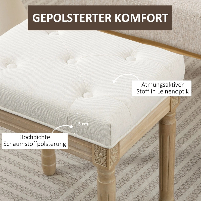 Pouf con seduta imbottita in tessuto effetto lino, gambe in legno, Beige 42 × 32 × 46,5 cm