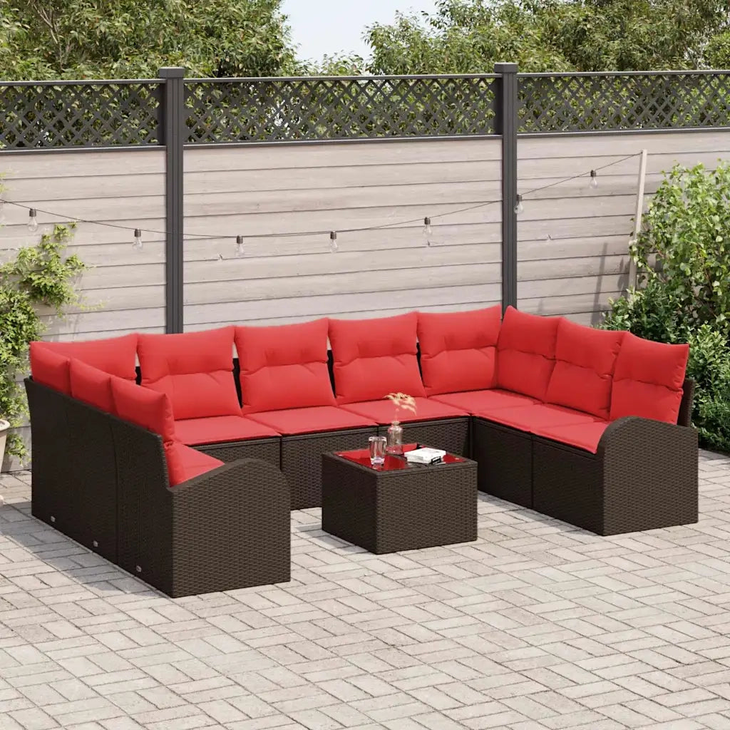 Set Divano da Giardino 10 pcs Marrone e Rosso polyrattan 3354883