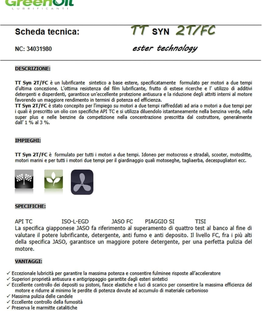 OLIO PER MISCELA 2 Tempi 100% Sintetico Better DUE Synt 1 Lt con dosatore