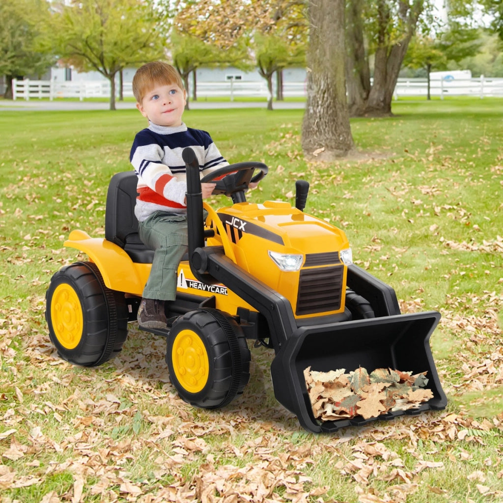 Escavatore bulldozer a batteria per bambini con benna di scavo regolabile, Veicolo da costruzione elettrico Giallo