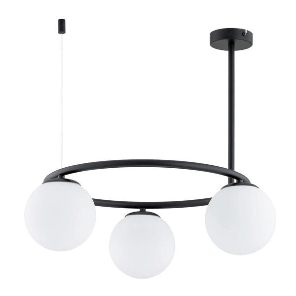 Lampada sospensione Ringo nera 3 sfere vetro E14 Alfa