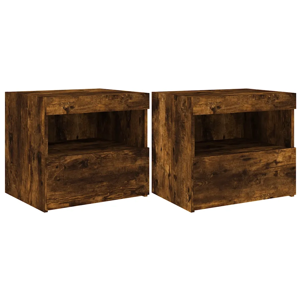 Comodini con Luci LED 2pz-Set di 2 Tavolino da notte Rovere Fumo 50x40x45 cm