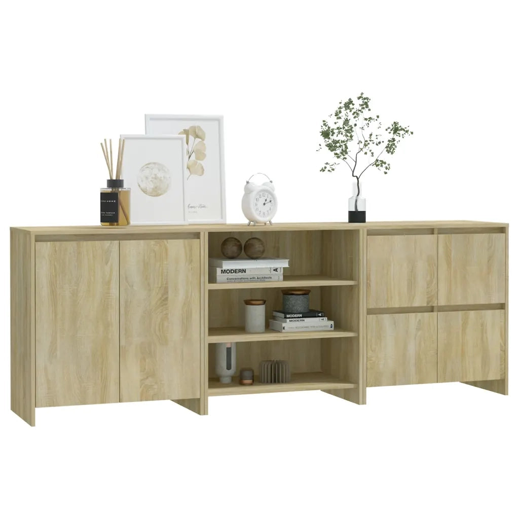 Credenze 3 pz | Madia | Buffet da pranzo | Armadio da pranzo Rovere Sonoma in Legno Multistrato