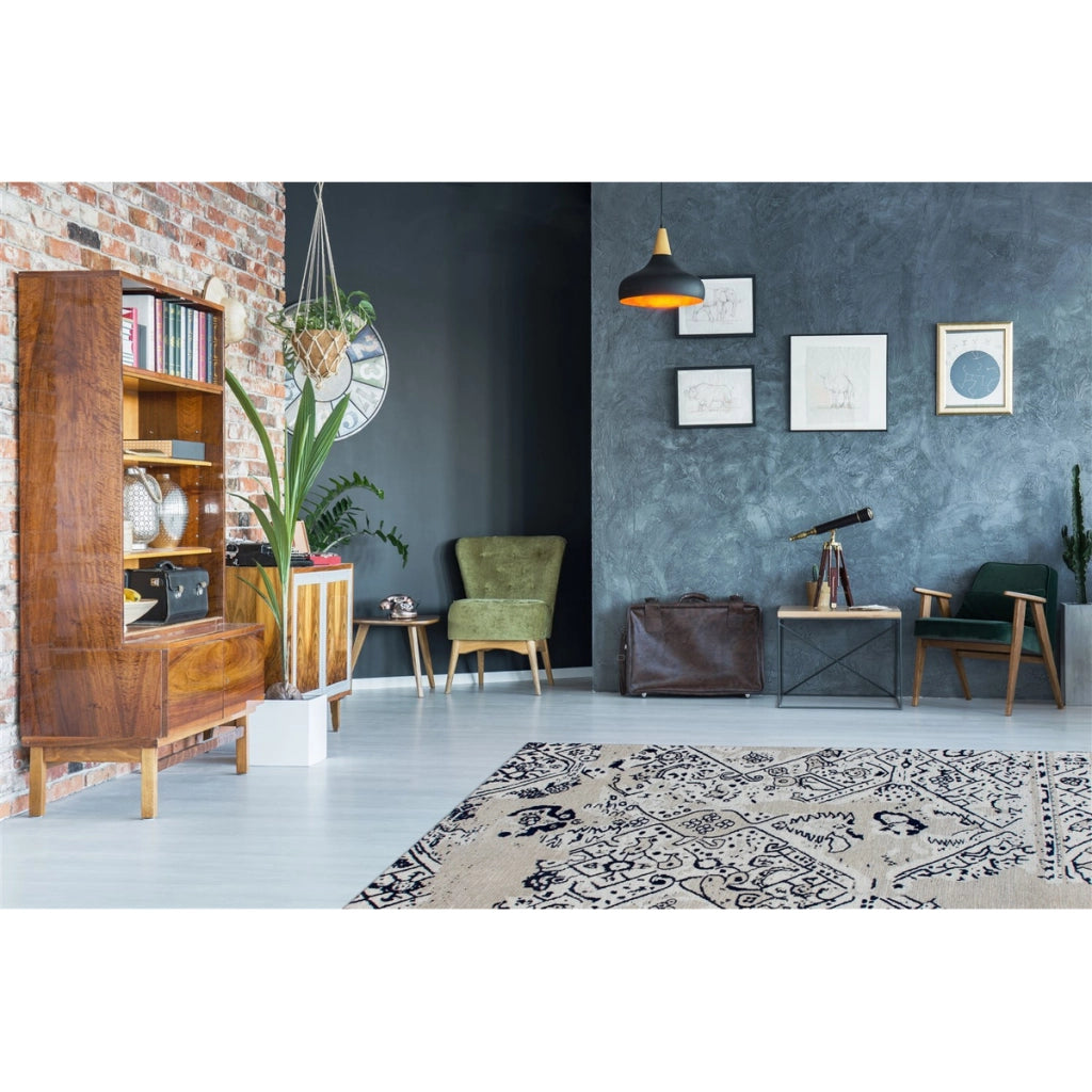 Tappeto Jacquard River 110 in cotone grigio e nero