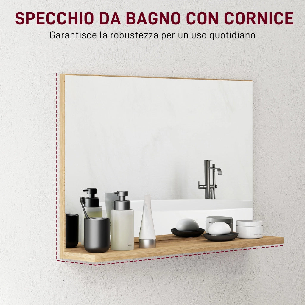 Specchio Bagno con Mensola ¨C Minimal ¨C Legno 60x12x40 cm