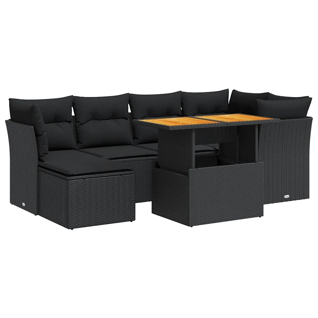 Set Divani da Giardino con Cuscini 7pz Nero Polyrattan 3326946