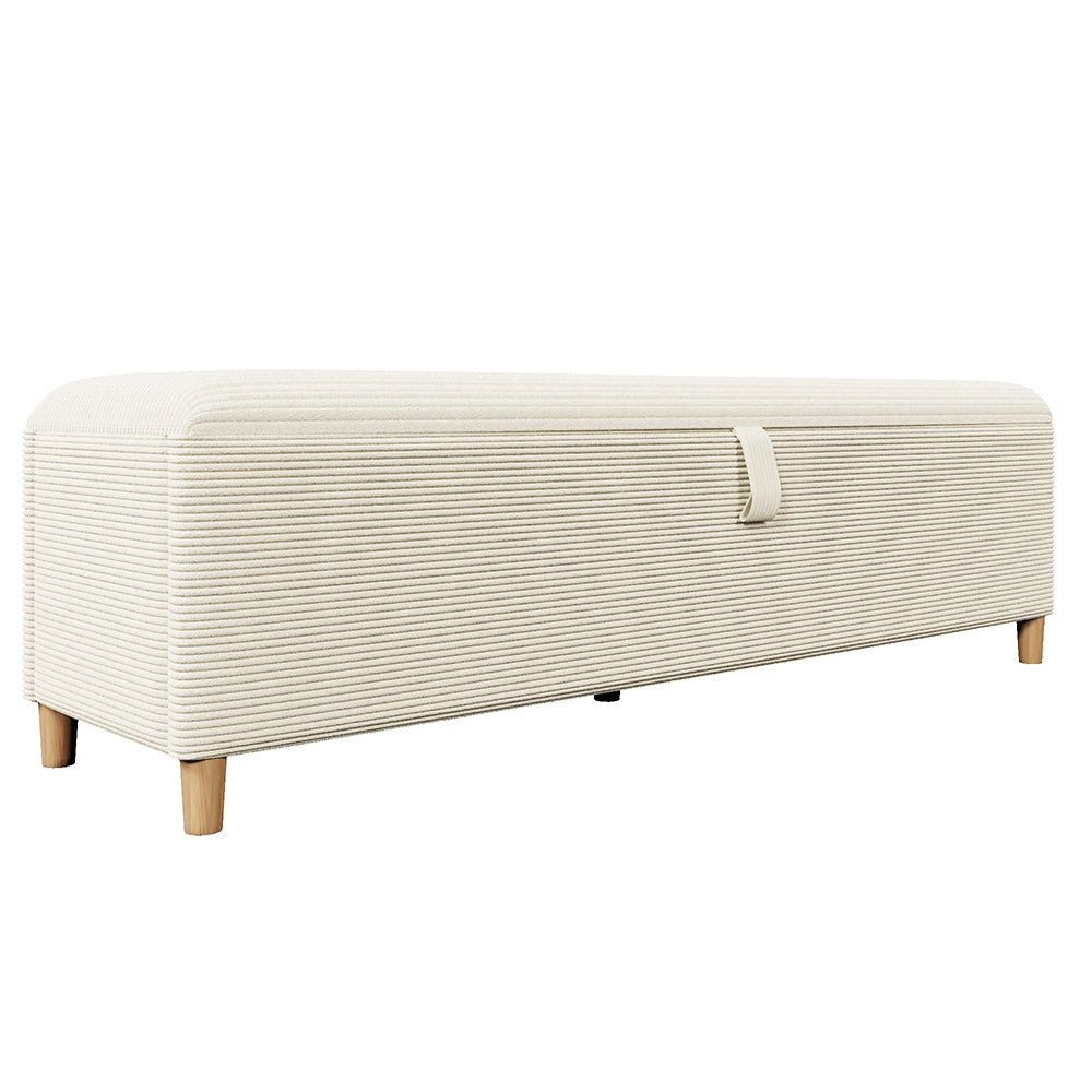Banquette letto con contenitore - Xylo - 145x38cm - Beige - Rialzo idraulico tessuto spigato